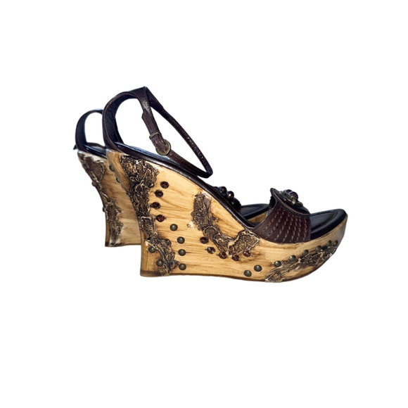 NWT VTG Y2K El Dantes Wedge Sandel Brown Size EU 38 US 7 - Picture 1 of 14